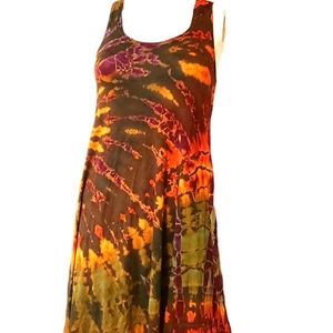 TIE DYE Grn/Orange Stretchy Rayon Sharkbite Dress-OS NEW